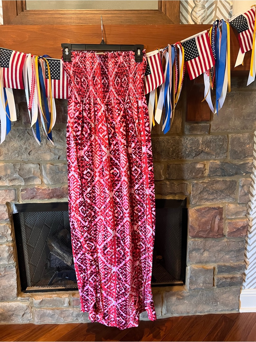 Faded Glory Pink and Red Patterned Maxi Dress size M